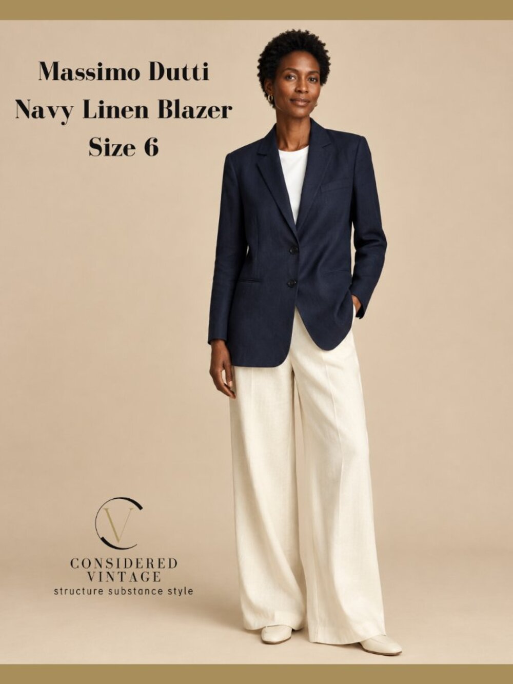 Massimo Dutti linen Women's Navy Single-Breasted Blazer Jacket